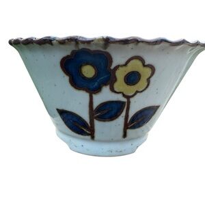Vintage Blue and Yellow Ceramic Planter